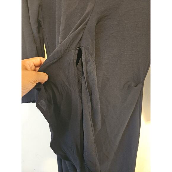 ZARA Womens Knotted Fluid Midi‎ Dress Black Size Medium 3/4 Sleeve Front Slit - Picture 5 of 13